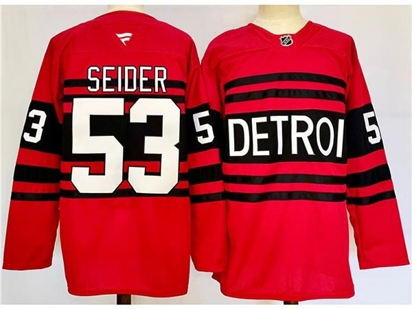 Men's Detroit Red Wings #53 Mortiz Seider Red Reverse Retro 2024-25 Jersey