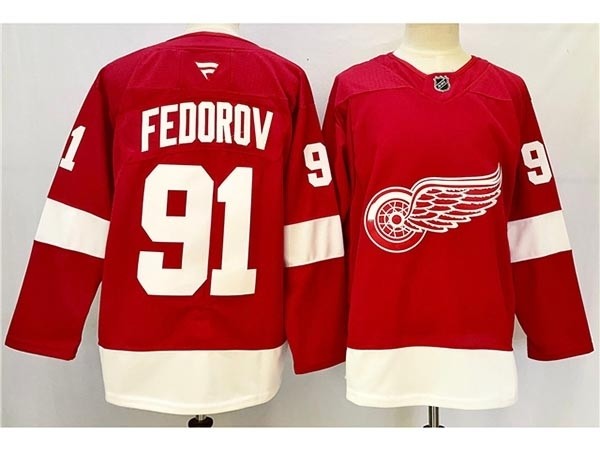 Men's Detroit Red Wings #91 Sergei Fedorov 2024-25 Red Jersey