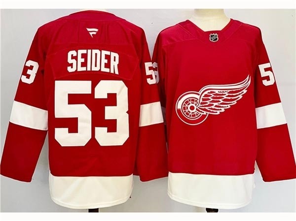 Men's Detroit Red Wings #53 Mortiz Seider 2024-25 Red Jersey