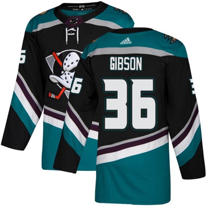 NHL Anaheim Ducks #36 John Gibson Black Teal Alternate Jersey