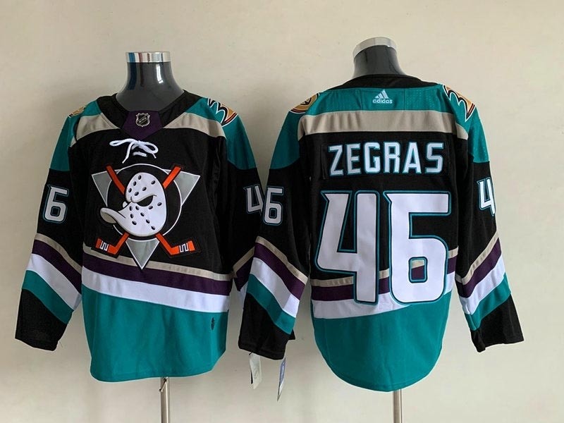 Men's Anaheim Ducks #46 Trevor Zegras Black Teal Alternate Jersey