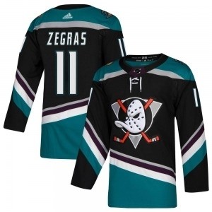 Men's Anaheim Ducks #11 Trevor Zegras Black Teal Alternate Jersey