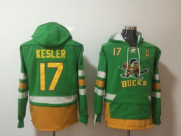 NHL Anaheim Ducks #17 Ryan Kesler Green All Stitched Hooded Sweatshirt