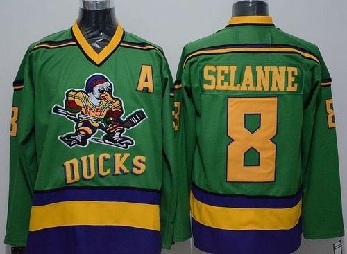 NHL Anaheim Mighty Ducks #8 Teemu Selanne CCM Green Movie Jersey