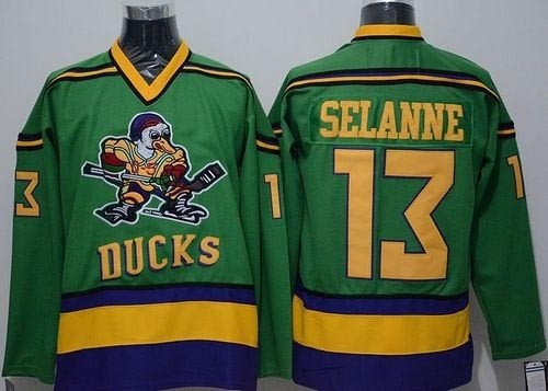 NHL Anaheim Mighty Ducks #13 Teemu Selanne CCM Green Movie Jersey