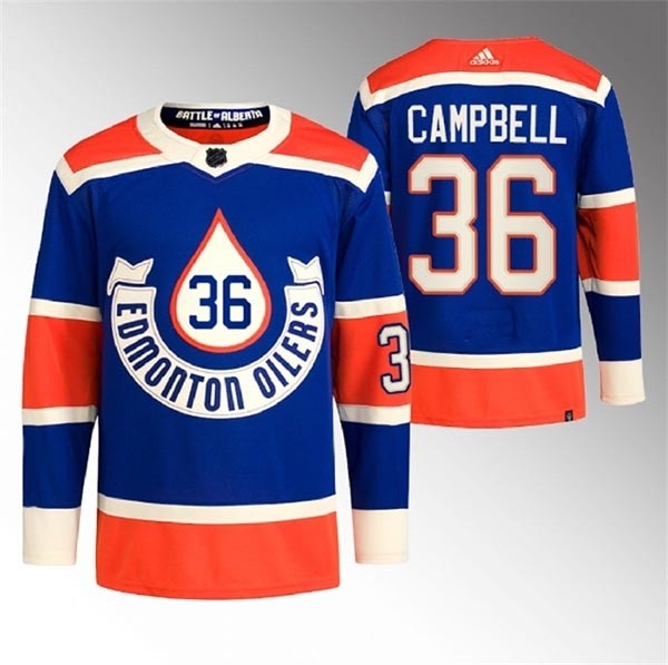 Men's Edmonton Oilers #36 Jack Campbell 2023 Royal Heritage Classic Primegreen Stitched Jersey