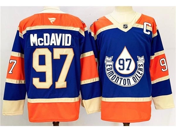 Men's Edmonton Oilers #97 Connor McDavid Royal Blue Heritage Classic 2024-25 Stitched Jersey