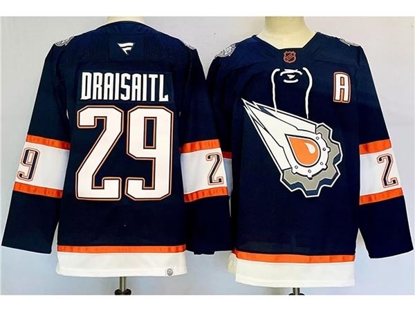 Men's Edmonton Oilers #29 Leon Draisaitl Navy Reverse Retro 2024-25 Jersey