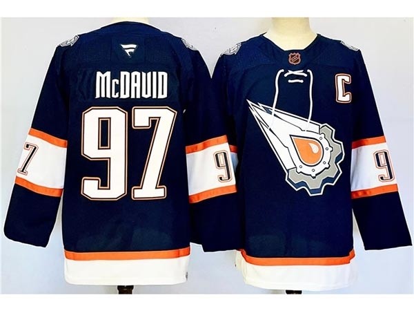 Men's Edmonton Oilers #97 Connor McDavid Navy Reverse Retro 2024-25 Jersey