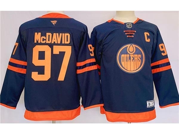 Youth Edmonton Oilers #97 Connor McDavid 2024 Alternate Navy Jersey