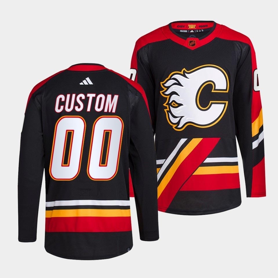 Men's Calgary Flames Custom Black 2022-23 Reverse Retro Stitched Jersey(Name and number remark in comment column)