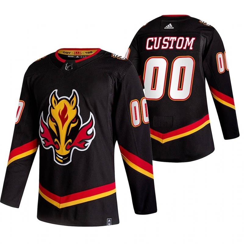 Calgary Flames Custom Black Men's Adidas 2020-21 Reverse Retro Alternate NHL Jersey (Name and number remark in comment column)