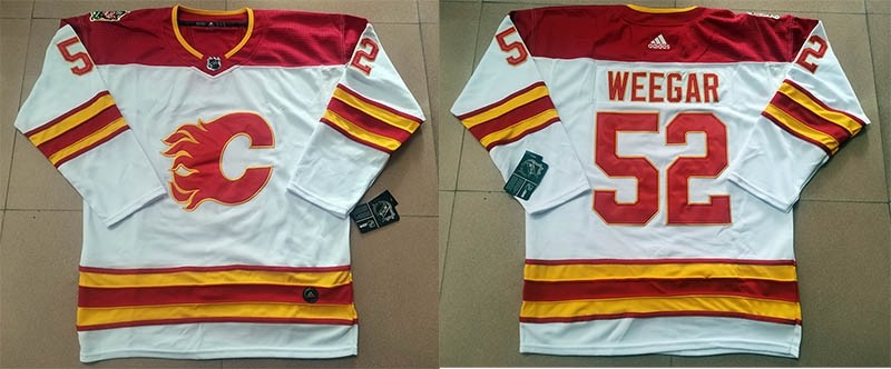 Men's Calgary Flames #52 MacKenzie Weegar Away White 2020-21 Authentic Pro Jersey