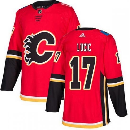 Men's Calgary Flames #17 Milan Lucic Adidas Authentic Home Red Jersey