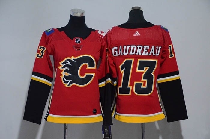 Women Calgary Flames #13 Johnny Gaudreau Red Adidas Jersey