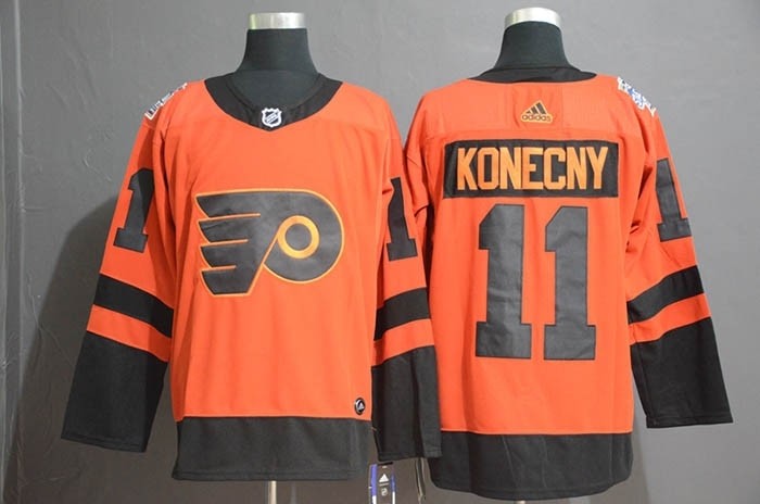 NHL Philadelphia Flyers #11 Travis Konecny Orange 2019 Stadium Series Adidas jersey