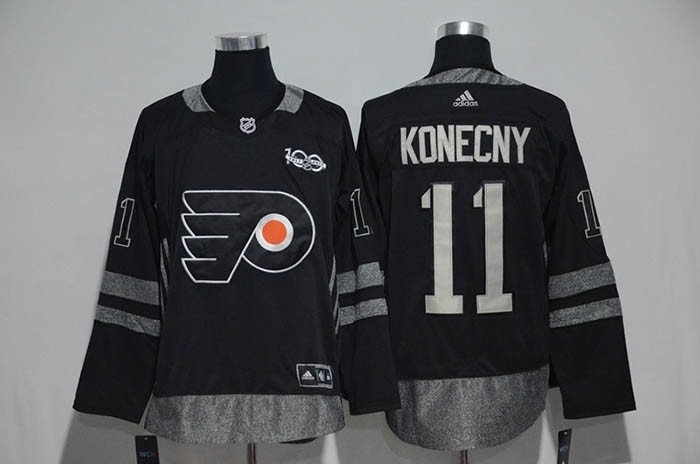 NHL Philadelphia Flyers #11 Travis Konecny Black 100th Centennal Classic Premier Jersey