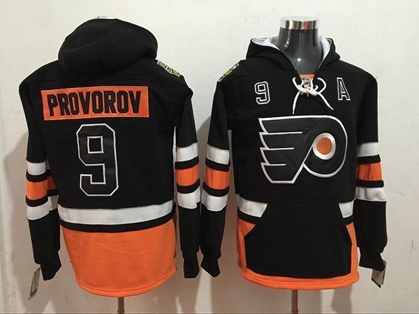 NHL Philadelphia Flyers #9 Ivan Provorov Black All Stitched Hooded Sweatshirt