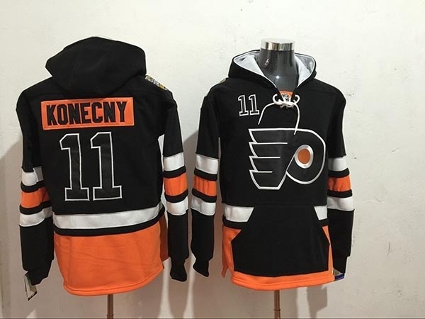 NHL Philadelphia Flyers #11 Travis Konecny Black All Stitched Hooded Sweatshirt