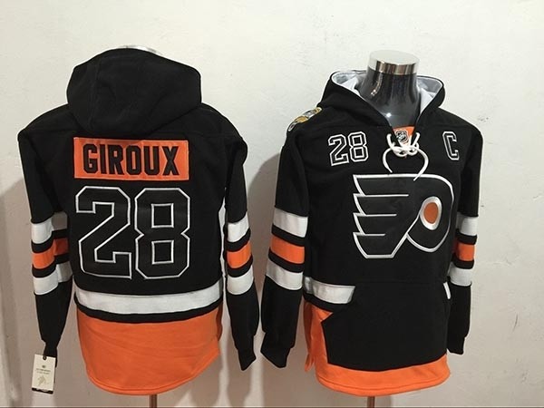 NHL Philadelphia Flyers #28 Claude Giroux Black All Stitched Hooded Sweatshirt