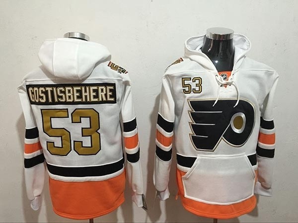 NHL Philadelphia Flyers #53 Shayne Gostisbehere White Gold All Stitched Hooded Sweatshirt