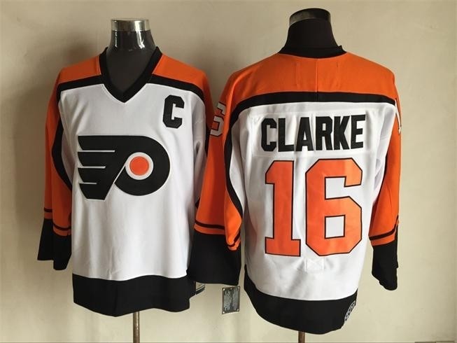 Men's Philadelphia Flyers #16 Bobby Clarke 1997-98 White CCM Throwback Jersey