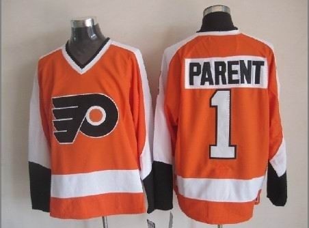 Men's Philadelphia Flyers #1 Bernie Parent Orange Throwback CCM Jersey