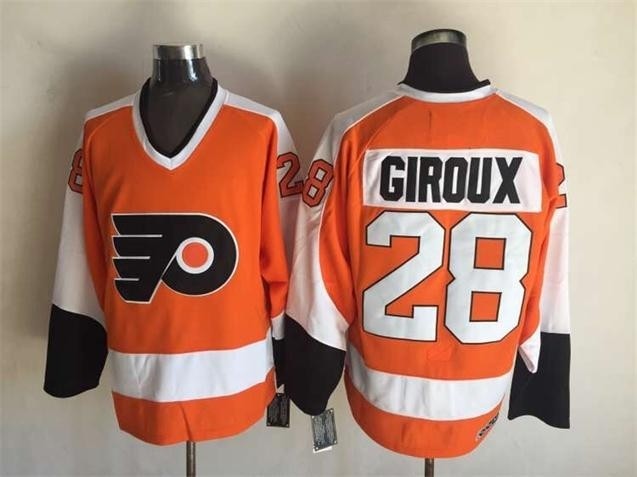 Men's Philadelphia Flyers #28 Claude Giroux Orange Throwback CCM Jersey