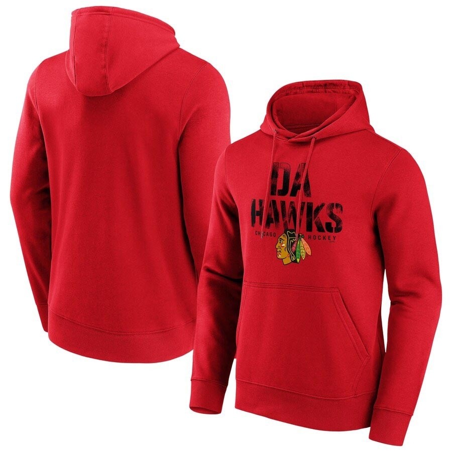 Men's Chicago Blackhawks Fanatics Branded Hometown Graphic DA HAWKS Red Hoodie