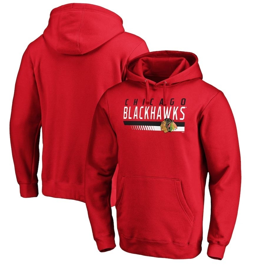 Men's Chicago Blackhawks Staggered Stripe Fanatics Branded Red Pullover Hoodie