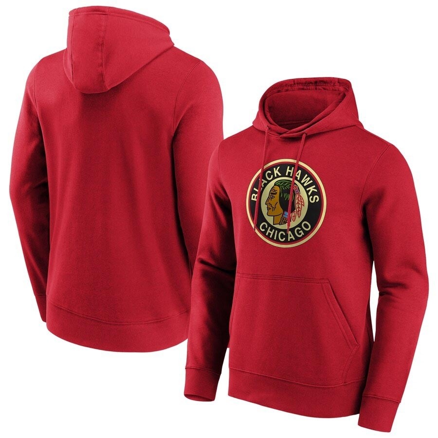 Men's Chicago Blackhawks Fanatics Branded True Classics Vintage Graphic Game Red Hoodie