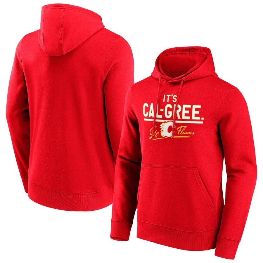 Men's Calgary Flames Fanatics Branded Hometown Graphic IT'S CAL-GREE Red Hoodie