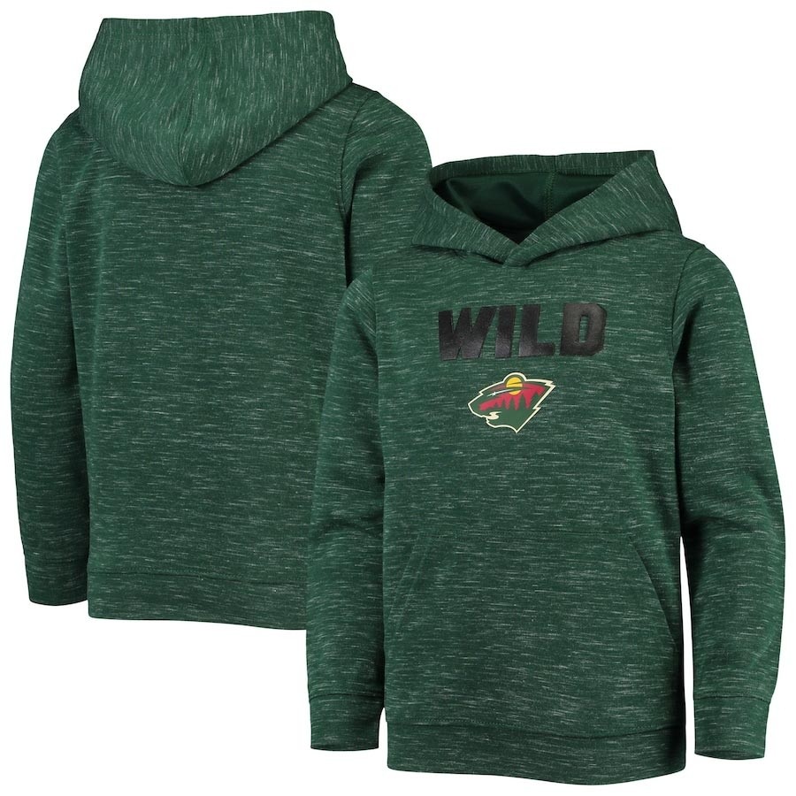 Men's Minnesota Wild Logo Staggered Stripe Scuba Pullover GreenHoodie