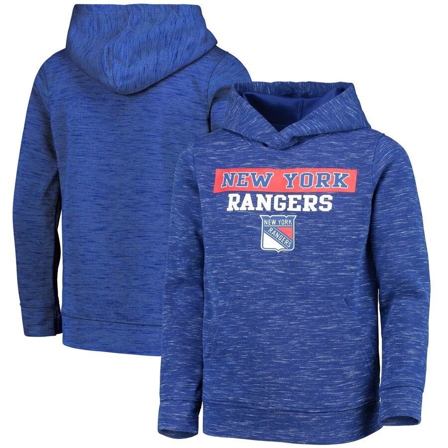 Men's New York Rangers Logo Staggered Stripe Scuba Pullover Blue Hoodie