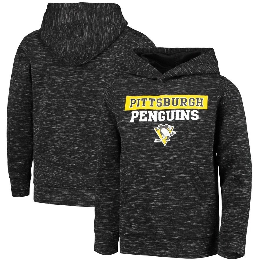 Men's Pittsburgh Penguins Logo Staggered Stripe Scuba Pullover Black Hoodie