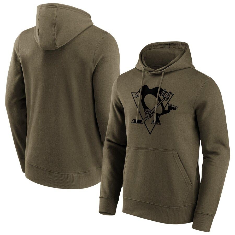 Men's Pittsburgh Penguins Fanatics Branded Iconic Preferred Logo Graphic Khaki  Hoodie