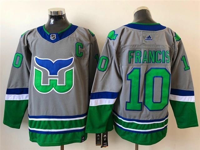 Carolina Hurricanes #10 Emile Francis Grey Men's Adidas 2020-21 Reverse Retro Alternate NHL Jersey