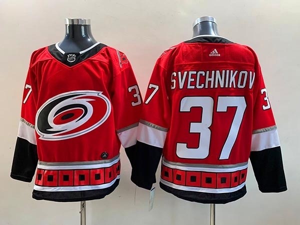 Men's Carolina Hurricanes #37 Andrei Svechnikov Red 2023 Adidas Jersey