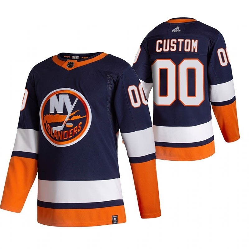 New York Islanders Custom Navy Blue Men's Adidas 2020-21 Reverse Retro Alternate NHL Jersey (Name and number remark in comment column)