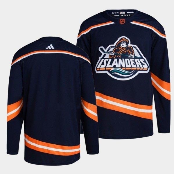 Men's New York Islanders Blank Navy 2022-23 Reverse Retro Stitched Jersey