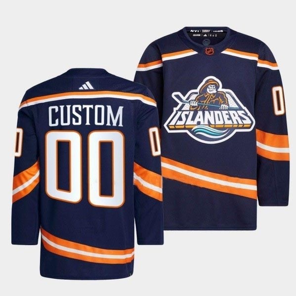 Men's New York Islanders Custom Navy 2022-23 Reverse Retro Stitched Jersey(Name and number remark in comment column)