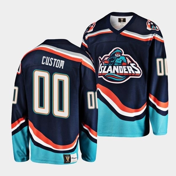 Men's New York Islanders Custom Navy-Green Throwback CCM Stitched Jersey(Name and number remark in comment column)