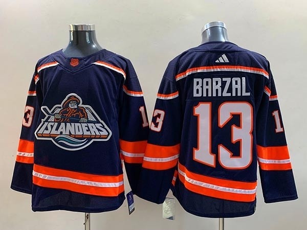 Men's New York Islanders #13 Mathew Barzal Navy 2022-23 Reverse Retro Stitched Jersey