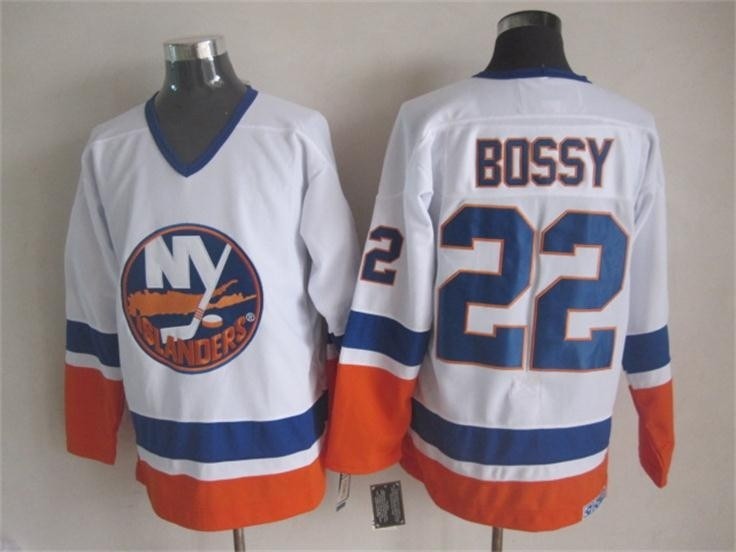 Men's New York Islanders #22 Mike Bossy White Throwback CCM Jersey