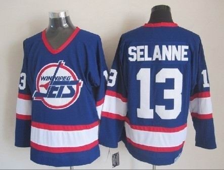 Men's Winnipeg Jets #13 Teemu Selanne Blue CCM Throwback Jersey