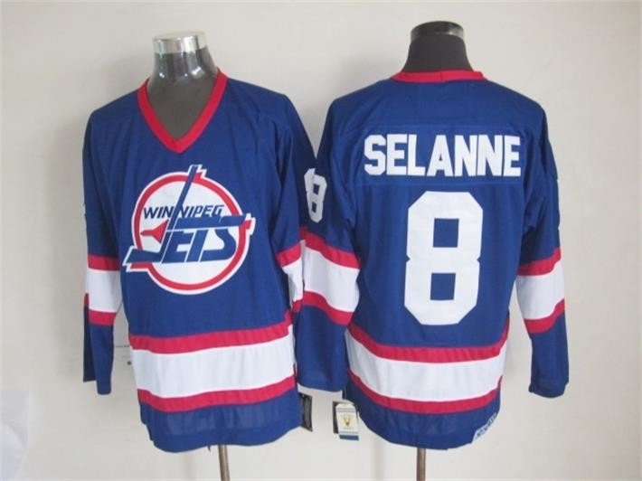 Men's Winnipeg Jets #8 Teemu Selanne Blue CCM Throwback Jersey