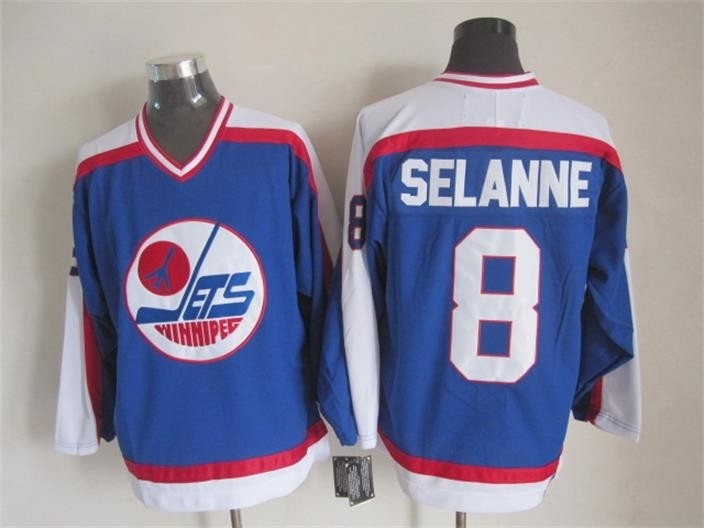 Men's Winnipeg Jets #8 Teemu Selanne 1979-80 Blue CCM Throwback Jersey