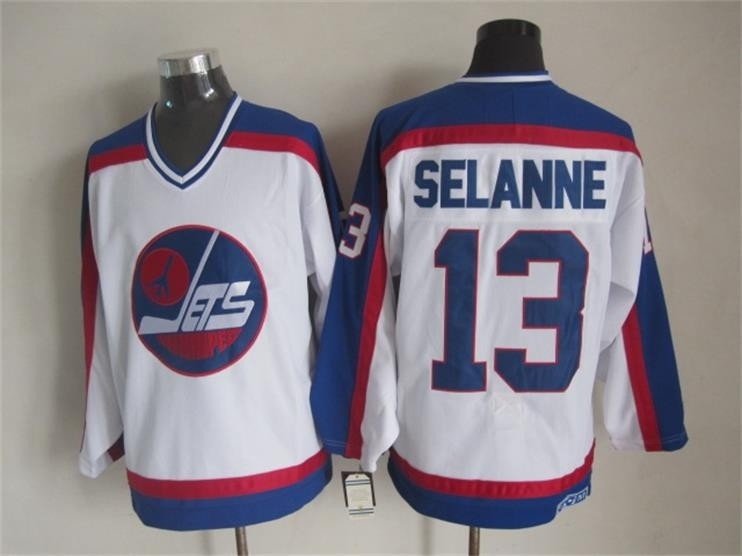 Men's Winnipeg Jets #13 Teemu Selanne 1979-80 White CCM Throwback Jersey