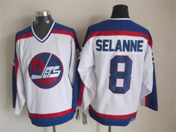 Men's Winnipeg Jets #8 Teemu Selanne 1979-80 White CCM Throwback Jersey