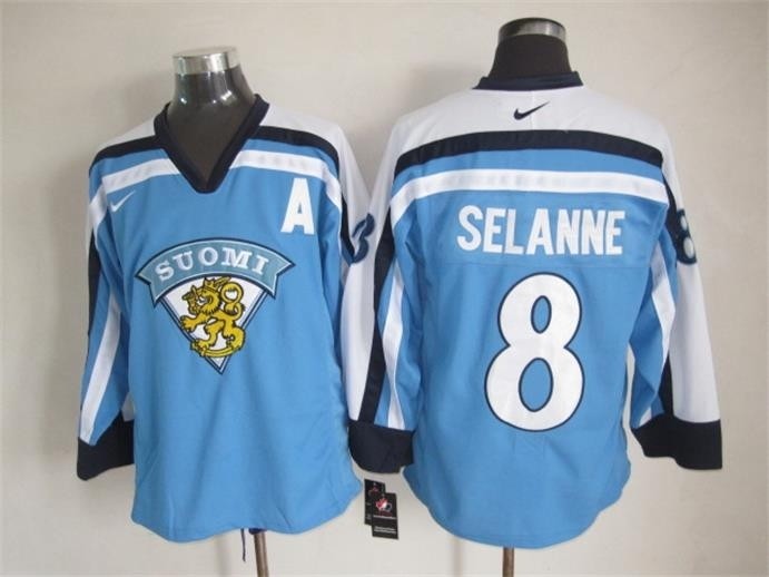 Men's Winnipeg Jets #8 Teemu Selanne Sky blue Throwback Jersey